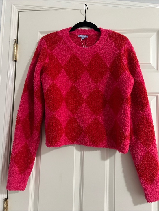 Florence By Mills Sweaters - Fuzzy Crewneck Sweater in Pink & Red